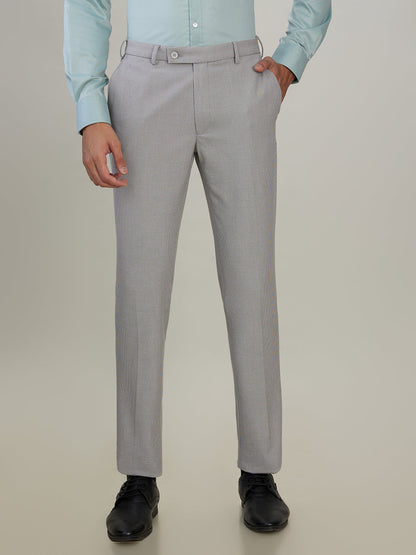 Park Avenue Men Grey Dobby Slim Fit Polyester Blend Trouser