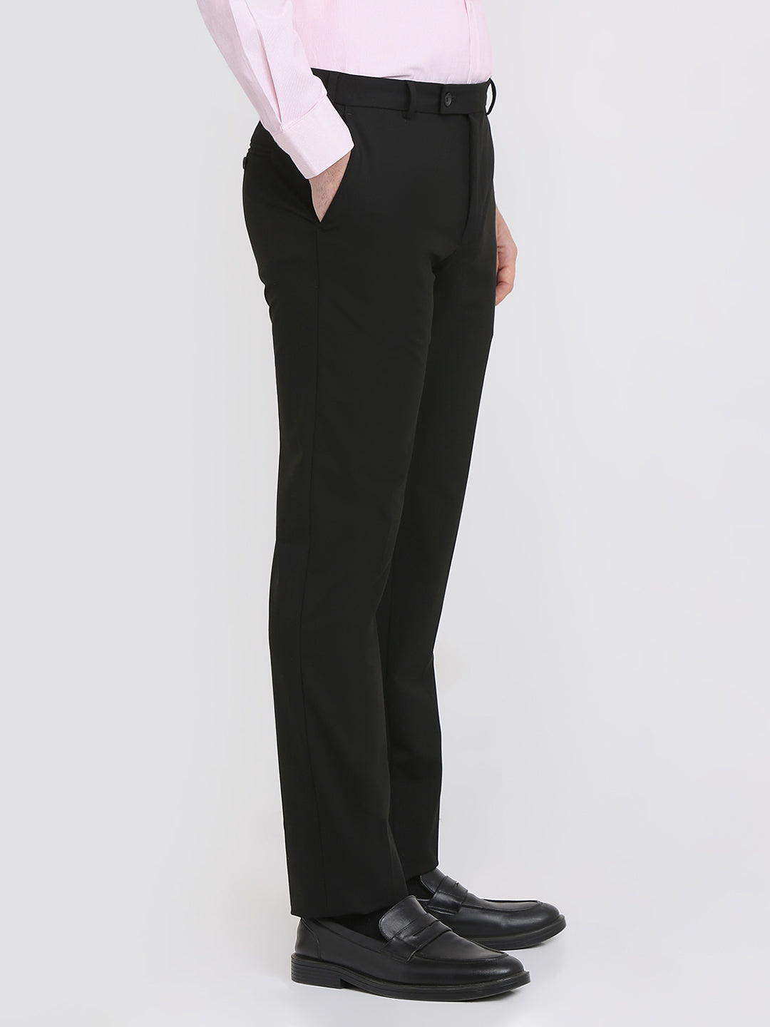 Park Avenue Men Black Solid Slim Fit Polyester Blend Trouser