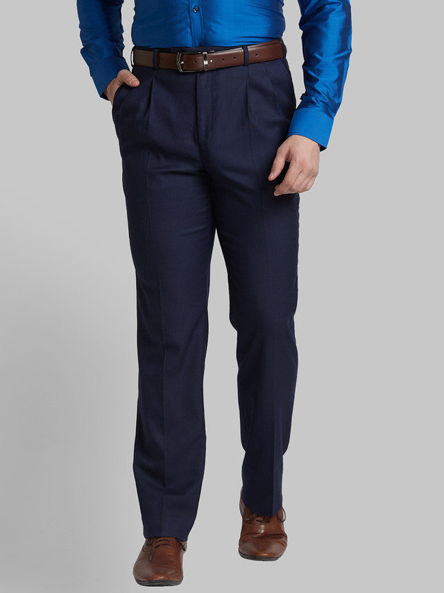 Park Avenue Men Blue Self Design Regular Fit Trouser