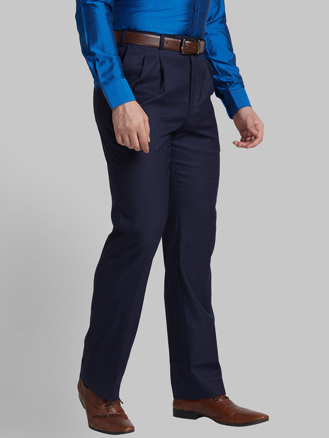 Park Avenue Men Blue Self Design Regular Fit Trouser