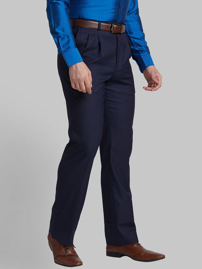 Park Avenue Men Blue Self Design Regular Fit Trouser