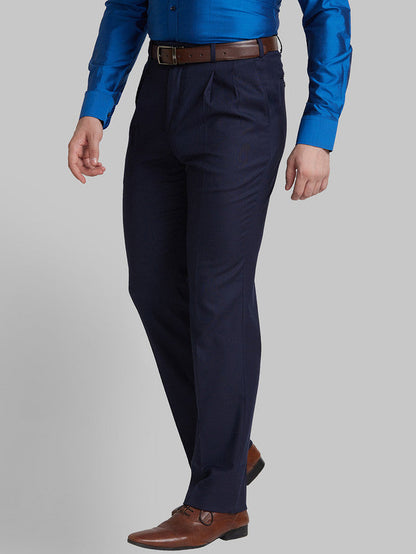 Park Avenue Men Blue Self Design Regular Fit Trouser