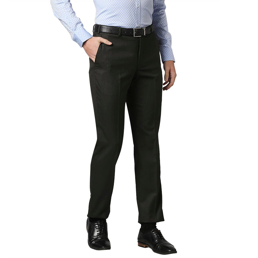 Men Brown Smart Fit Structure Polyester Blend Trouser