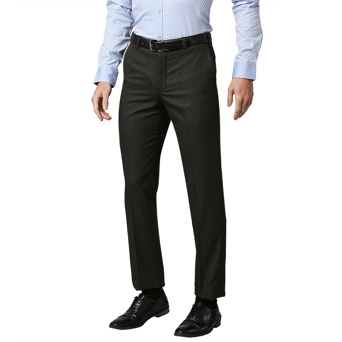 Men Brown Smart Fit Structure Polyester Blend Trouser