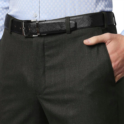 Men Brown Smart Fit Structure Polyester Blend Trouser