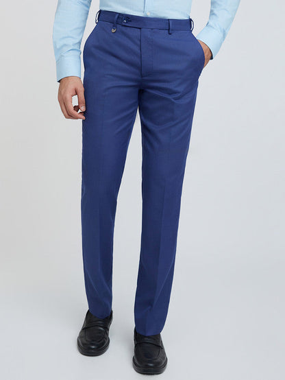 Men Blue Smart Fit Structure Polyester Blend Trouser