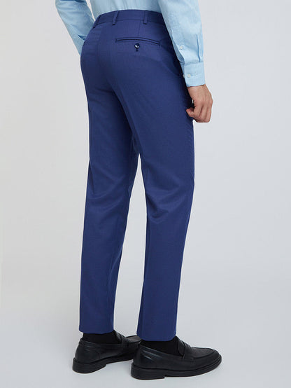 Men Blue Smart Fit Structure Polyester Blend Trouser