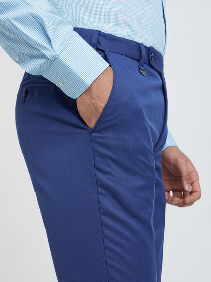 Men Blue Smart Fit Structure Polyester Blend Trouser