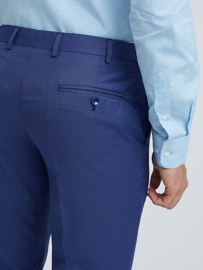 Men Blue Smart Fit Structure Polyester Blend Trouser