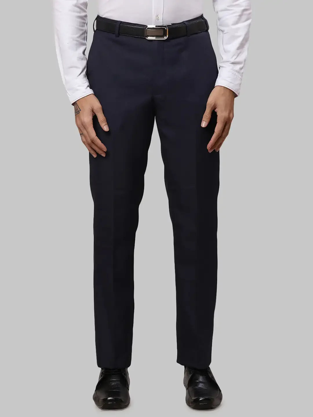 Men Blue Smart Fit Checks Polyester Blend Trouser