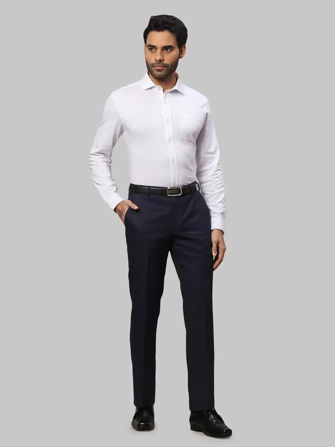 Men Blue Smart Fit Checks Polyester Blend Trouser