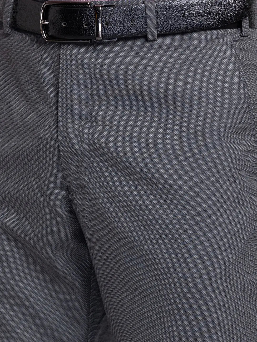 Men Grey Smart Fit Structure Polyster Vicose Blend Trouser