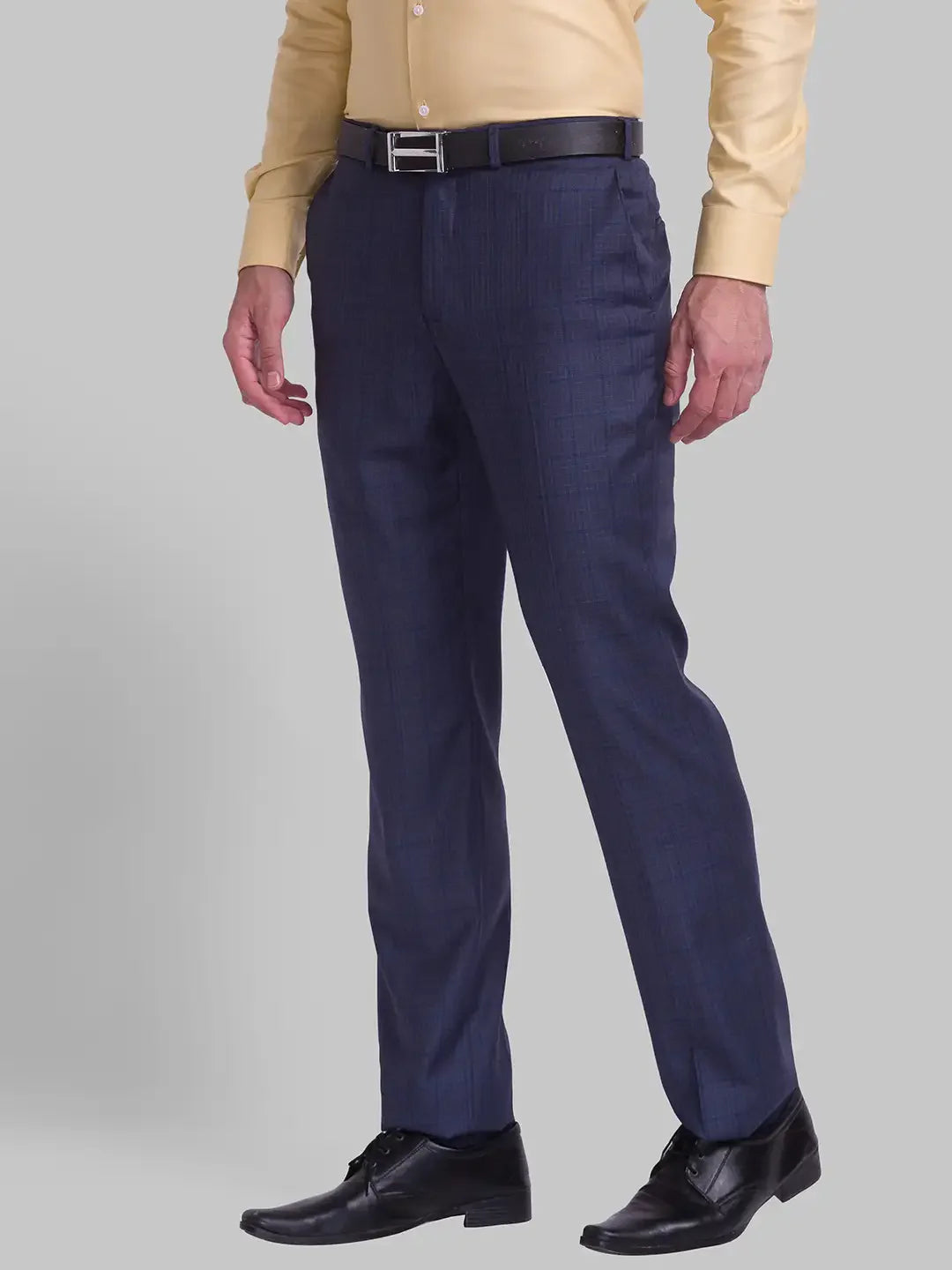 Men Blue Smart Fit Checks Polyester Blend Trouser