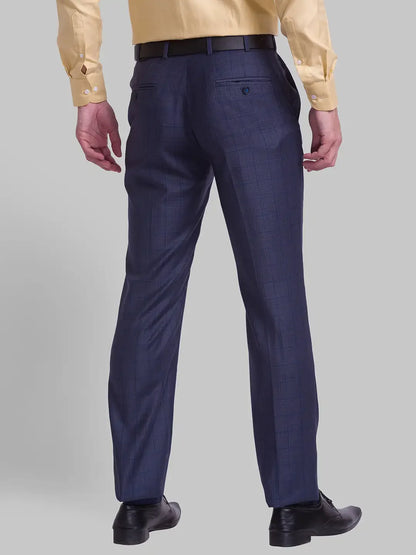Men Blue Smart Fit Checks Polyester Blend Trouser