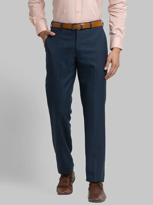 Men Blue Smart Fit Checks Polyester Blend Trouser