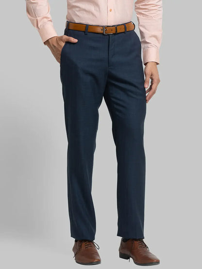 Men Blue Smart Fit Checks Polyester Blend Trouser