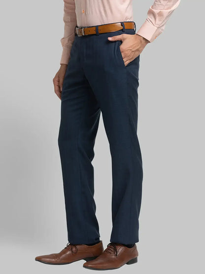 Men Blue Smart Fit Checks Polyester Blend Trouser