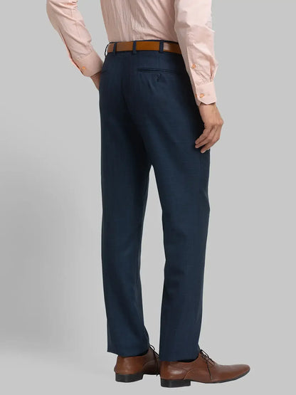 Men Blue Smart Fit Checks Polyester Blend Trouser