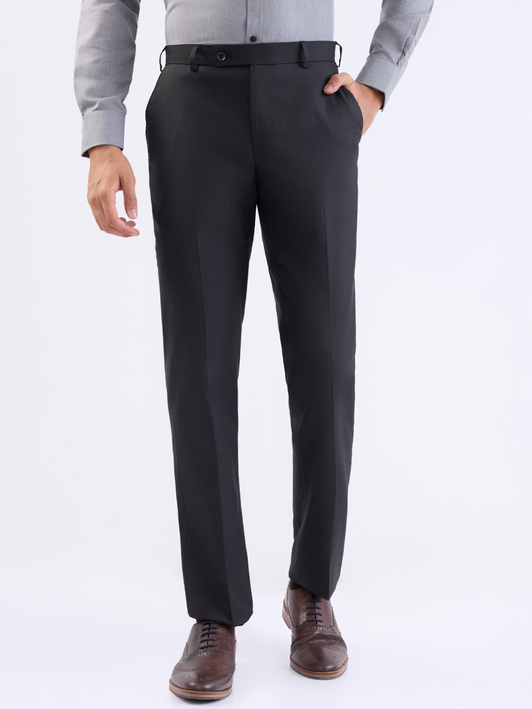 Park Avenue Men Black Stripe Smart Fit Polyester Blend Trouser