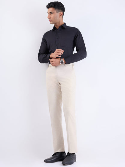 Park Avenue Men Brown Structure Smart Fit Polyester Blend Trouser