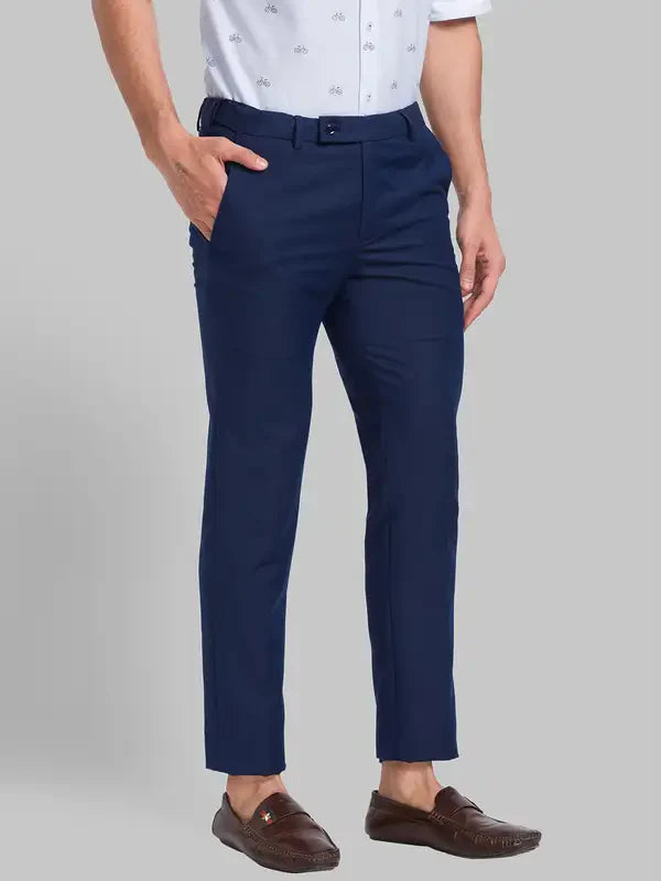 Men Blue Smart Fit Checks Polyester Blend Trouser