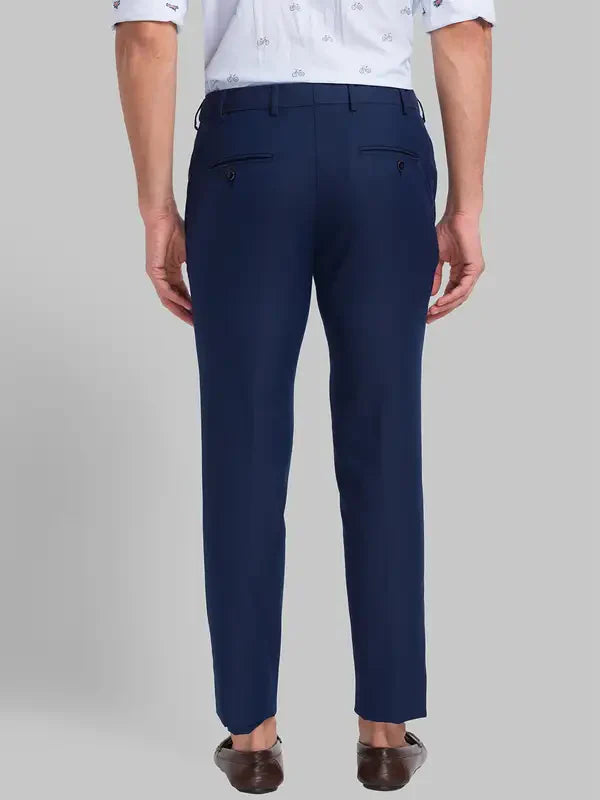 Men Blue Smart Fit Checks Polyester Blend Trouser