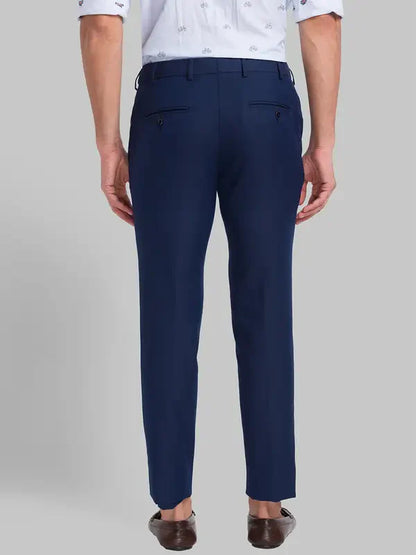 Men Blue Smart Fit Checks Polyester Blend Trouser