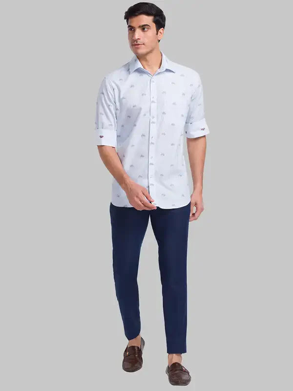 Men Blue Smart Fit Checks Polyester Blend Trouser
