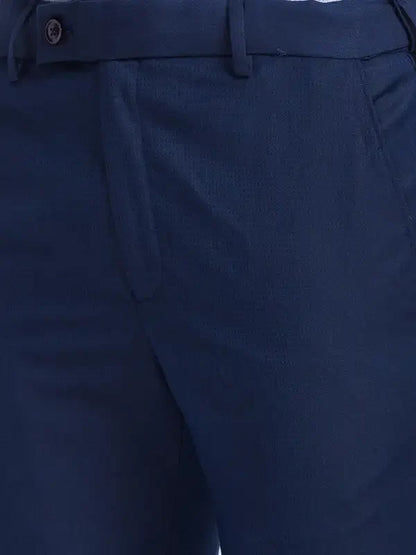 Men Blue Smart Fit Checks Polyester Blend Trouser