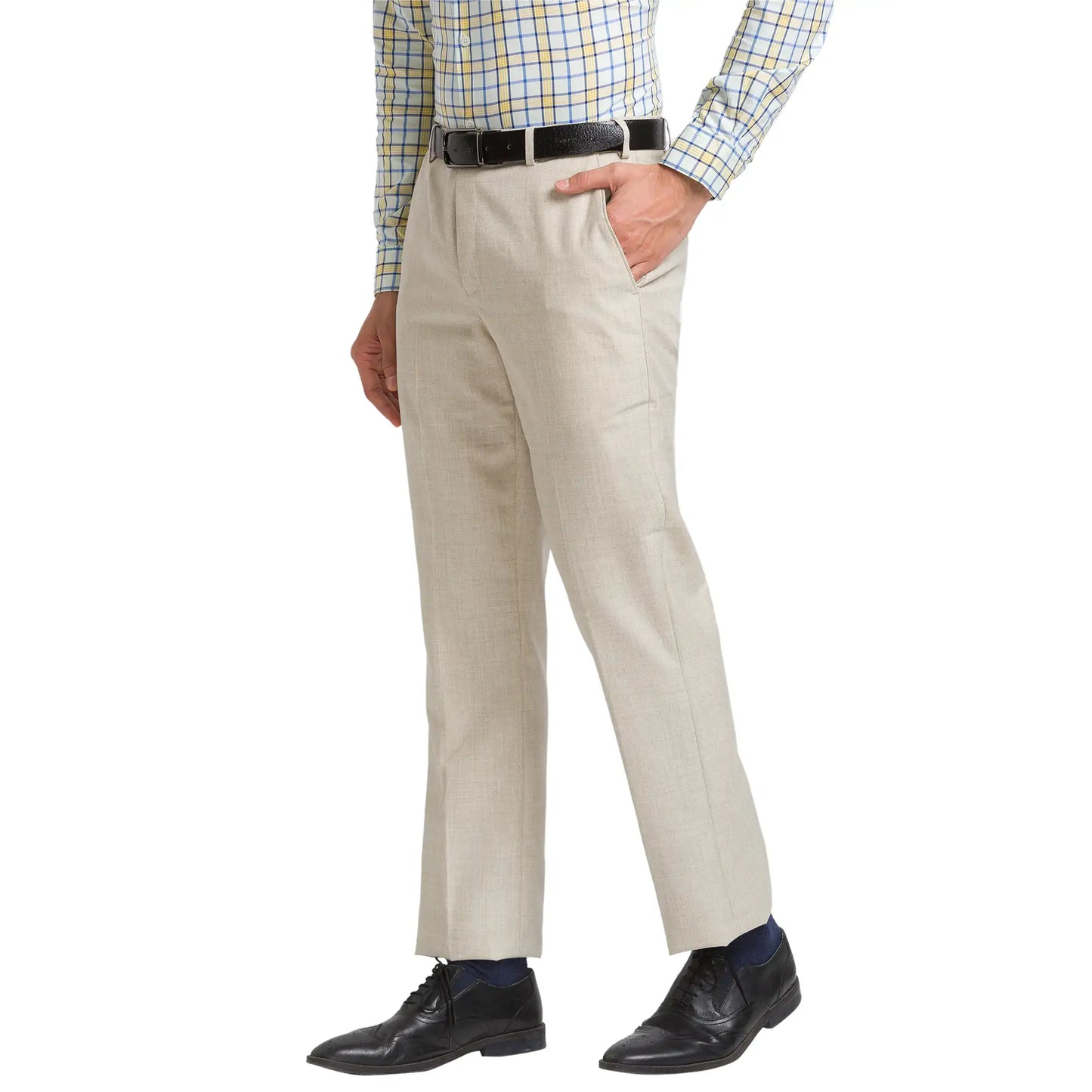 Men Khaki Super Slim Fit Solid Polyester Blend Trouser