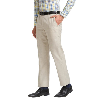 Men Khaki Super Slim Fit Solid Polyester Blend Trouser