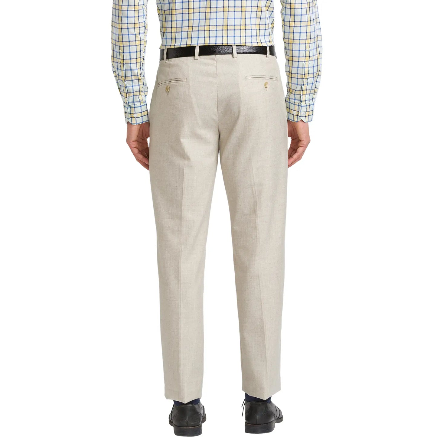 Men Khaki Super Slim Fit Solid Polyester Blend Trouser
