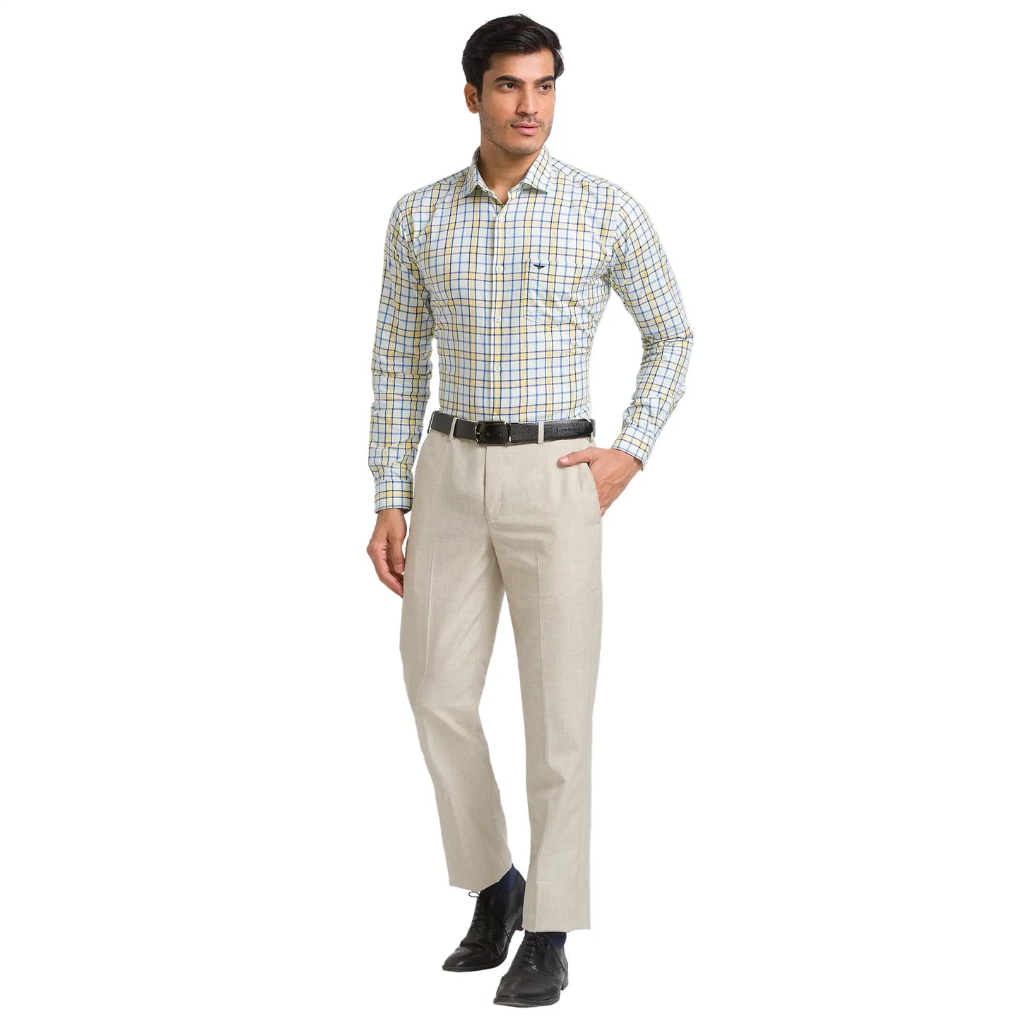 Men Khaki Super Slim Fit Solid Polyester Blend Trouser