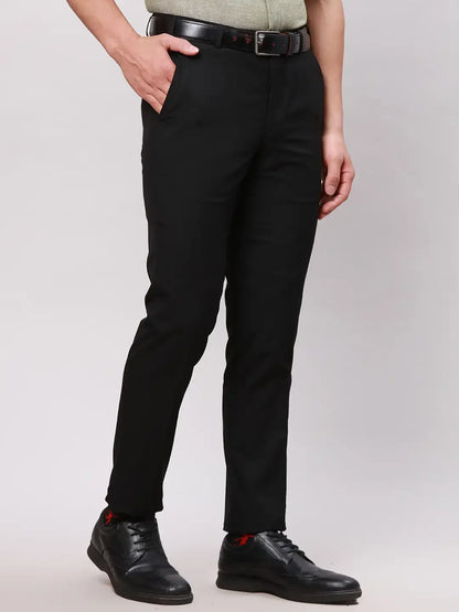 Men Black Neo Fit Twill Polyester Blend Trouser