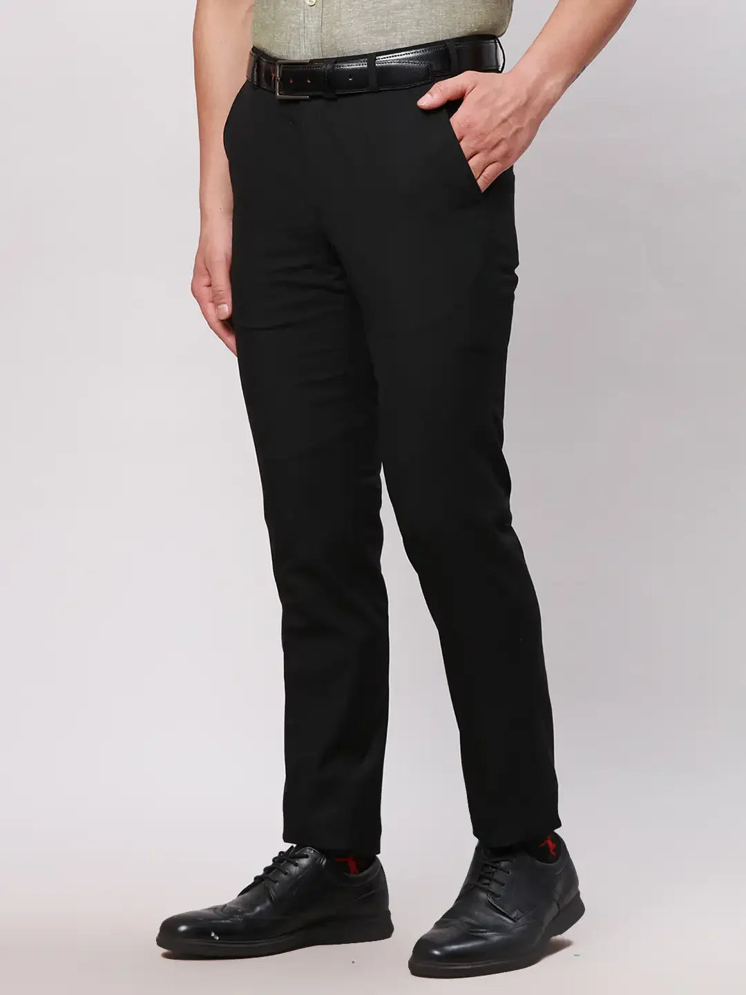 Men Black Neo Fit Twill Polyester Blend Trouser