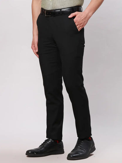 Men Black Neo Fit Twill Polyester Blend Trouser