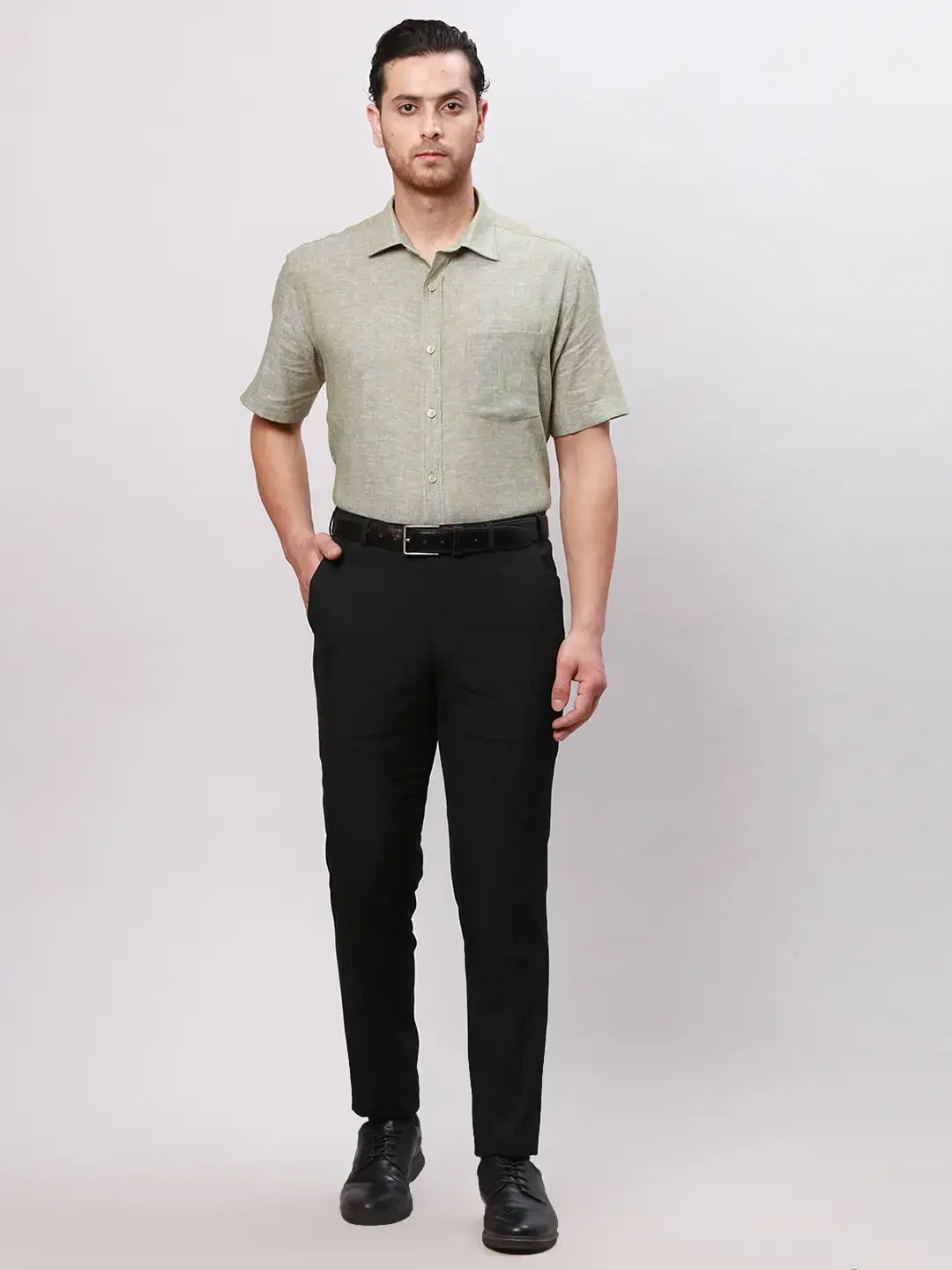 Men Black Neo Fit Twill Polyester Blend Trouser