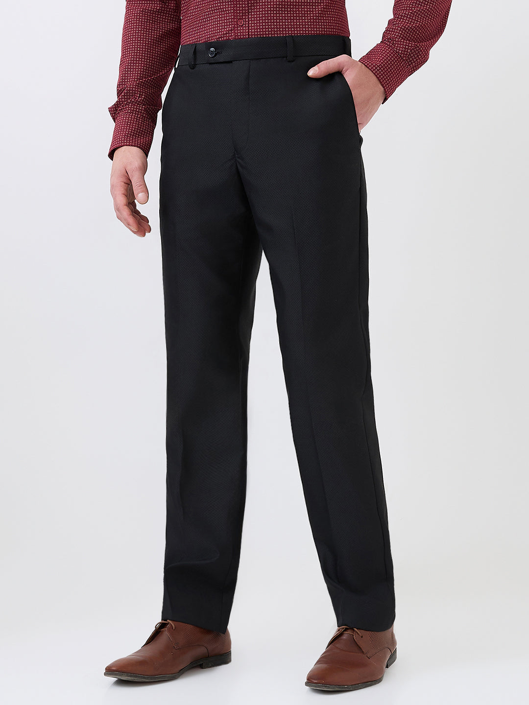 Park Avenue Men Black Structure Smart Fit Polyester Blend Trouser