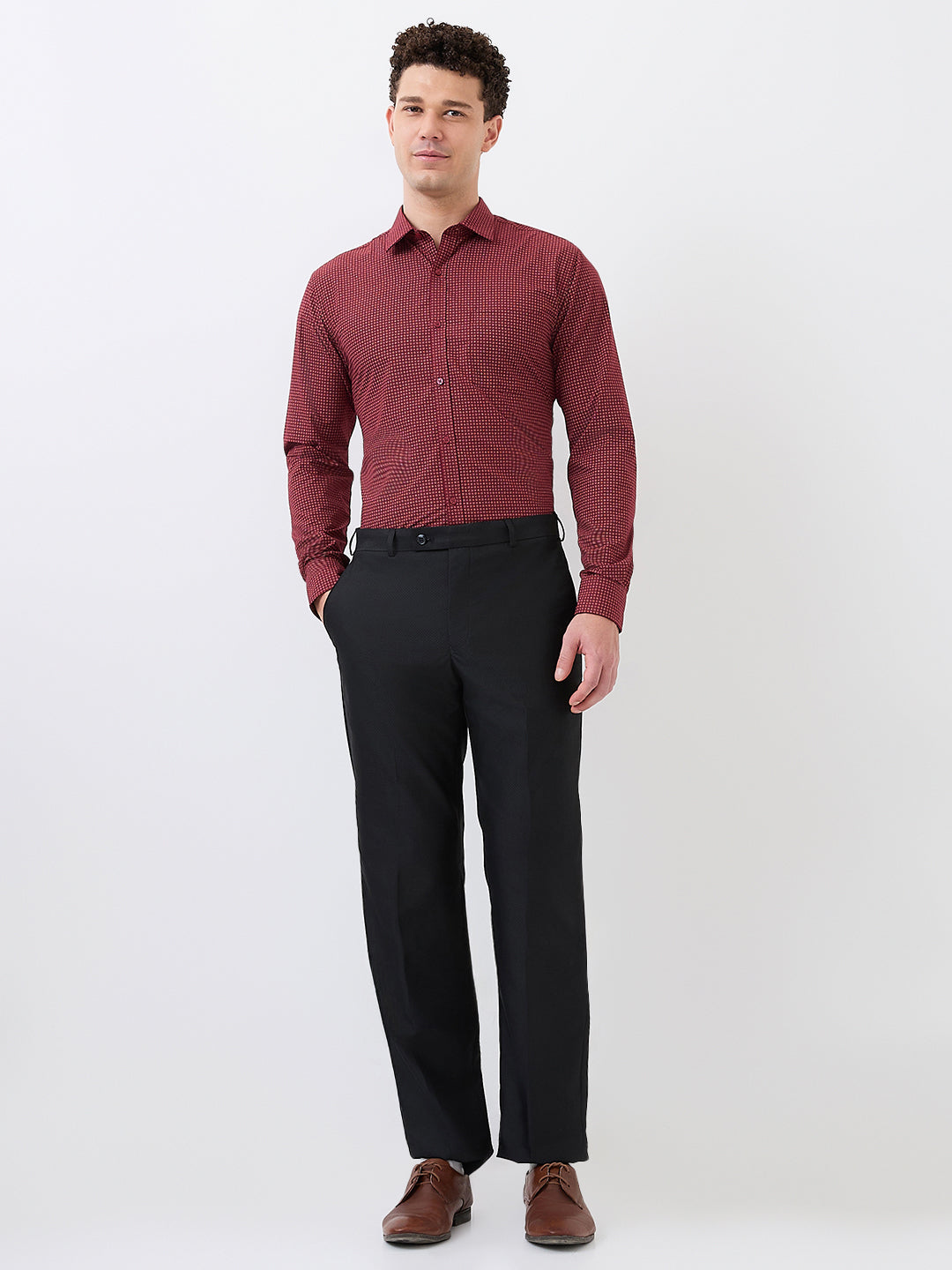 Park Avenue Men Black Structure Smart Fit Polyester Blend Trouser