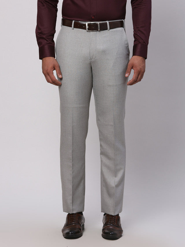 Park Avenue Grey Checks Smart Fit Polyester Blend Trouser