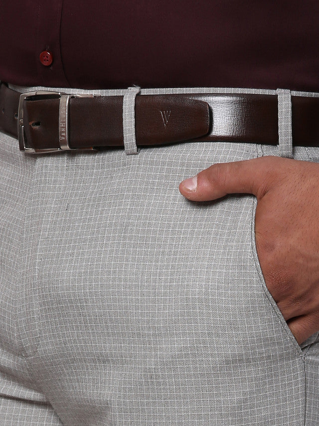 Park Avenue Grey Checks Smart Fit Polyester Blend Trouser