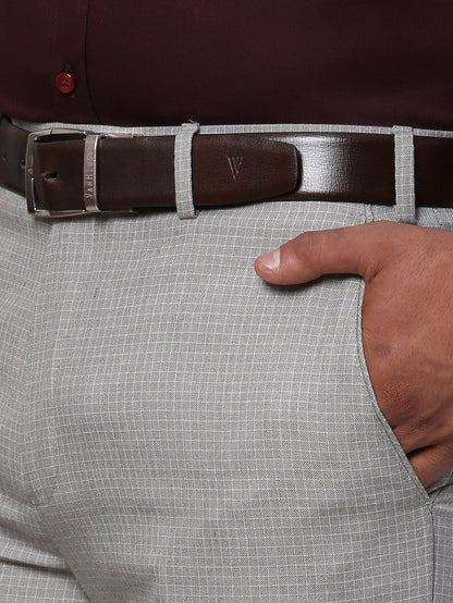 Park Avenue Grey Checks Smart Fit Polyester Blend Trouser