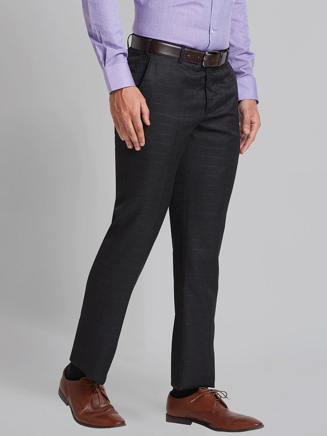 Park Avenue Men Black Checkered Regular Fit Trouser