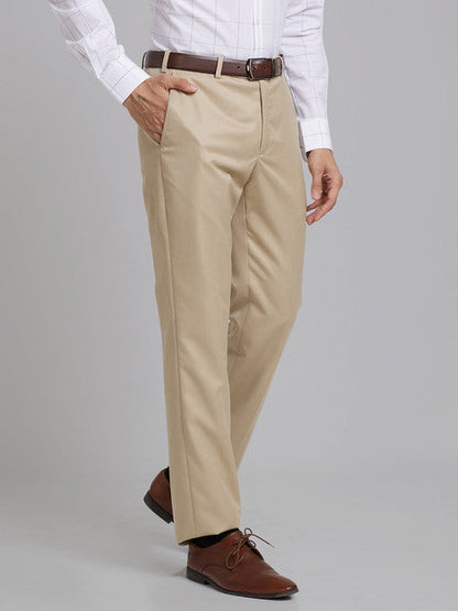 Park Avenue Men Brown Plain Smart Fit Polyester Blend Trouser