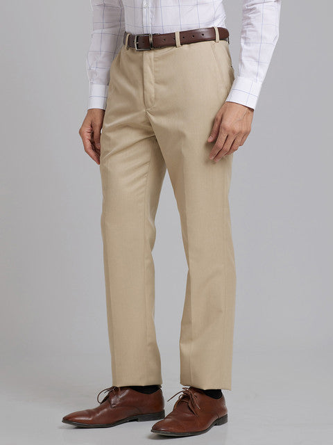 Park Avenue Men Brown Plain Smart Fit Polyester Blend Trouser