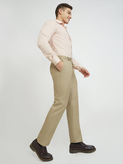 Park Avenue Men Brown Structure Smart Fit Polyester Blend Trouser