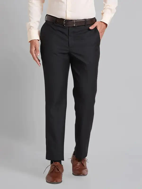 Park Avenue Men Black Smart Fit Checks Polyester Blend Trouser