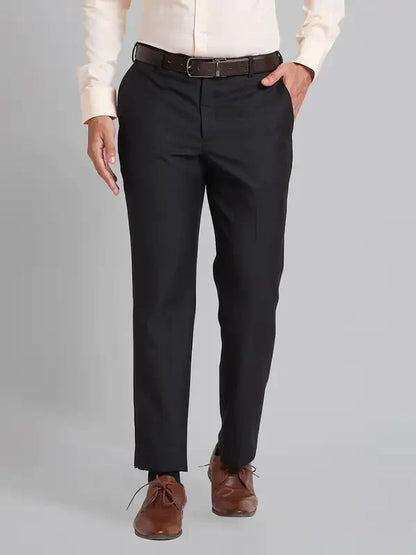 Park Avenue Men Black Smart Fit Checks Polyester Blend Trouser