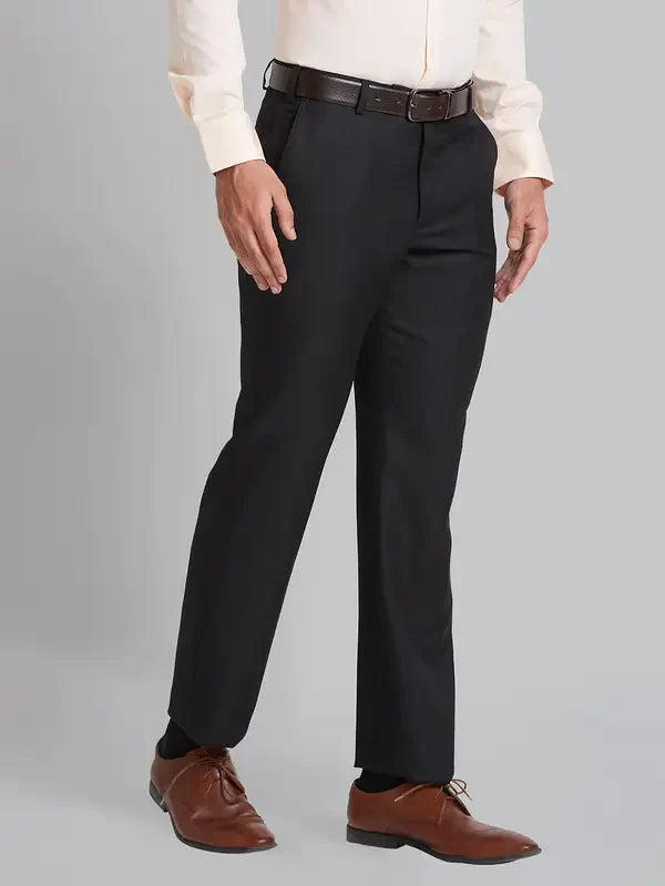 Park Avenue Men Black Smart Fit Checks Polyester Blend Trouser