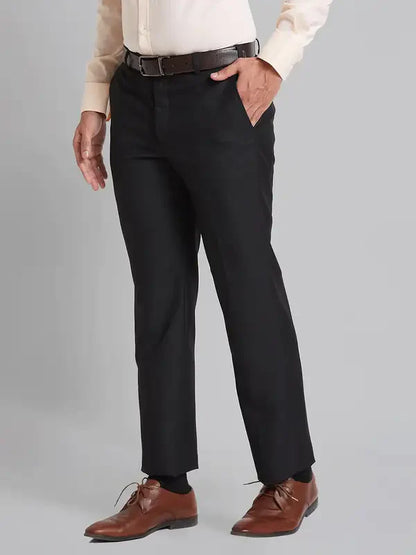 Park Avenue Men Black Smart Fit Checks Polyester Blend Trouser
